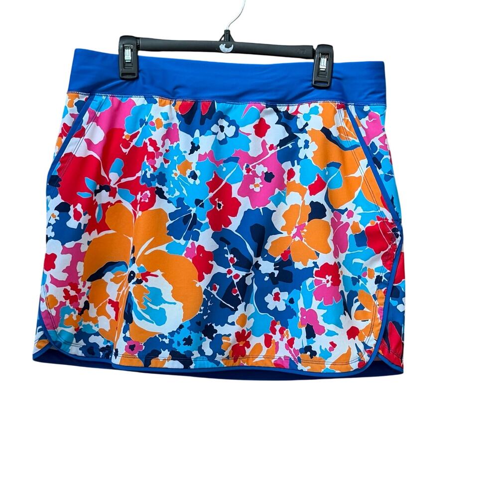 Lands End Floral Swim Skort Skirt Size 14 Colorful Pull On Swimwear